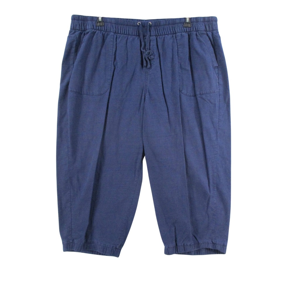 Womens Navy Blue Elastic Waist Drawstring Cropped Jogger Pants Size 22